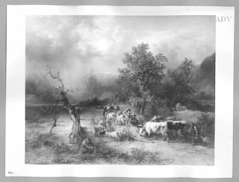 Temporale al lago con un gruppo di agricoltori e bovini - Führermuseum, Linz